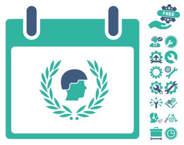 Bonus ile asker defne çelengi takvim gün vektör simgesi