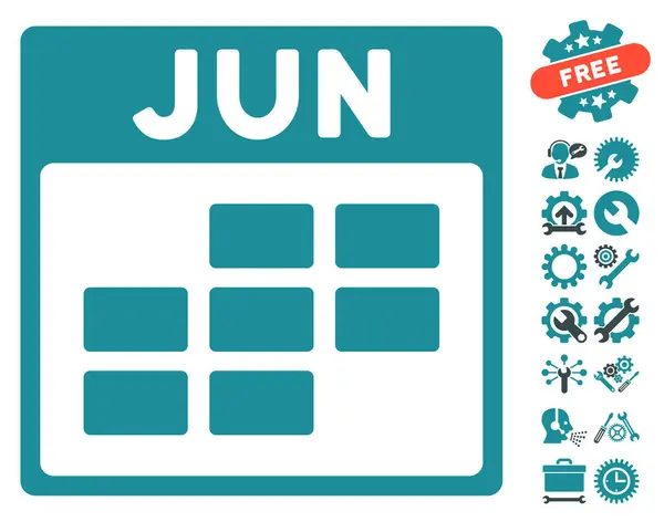 Juin calendrier grille vectorielle icône avec bonus — Image vectorielle