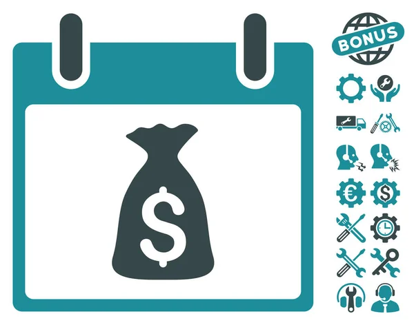 Money Bag Calendar Day Vector Icon With Bonus — Stock Vector