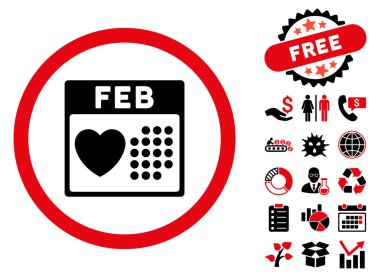 Bonus ile Sevgililer Şubat gün düz vektör simgesi