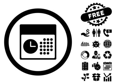 Bonus ile saat ve Tarih düz vektör simgesi