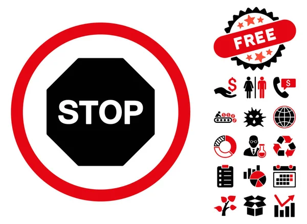 Stoppschild flaches Vektorsymbol mit Bonus — Stockvektor