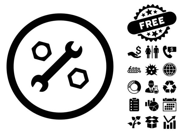 Wrench And Nuts Flat Vector Icon With Bonus — Stock Vector