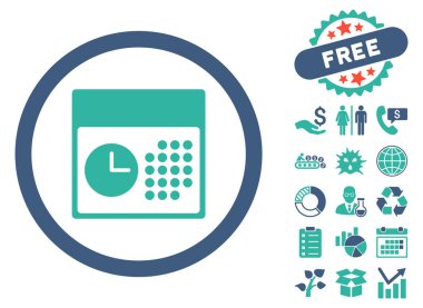 Bonus ile saat ve Tarih düz vektör simgesi