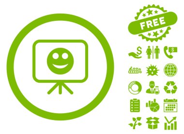 Bonus ile gülen sunu ekran düz vektör simgesi