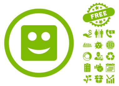 Bonus ile kare gülümseme düz vektör simgesi