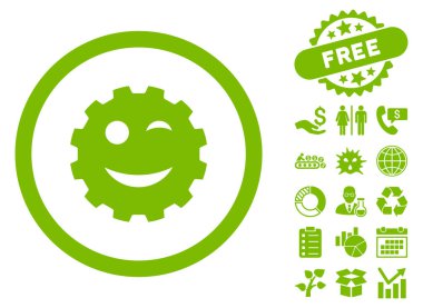 Wink dişli gülen düz vektör simge Bonus ile