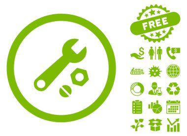 Bonus ile İngiliz anahtarı ve fındık düz vektör simgesi