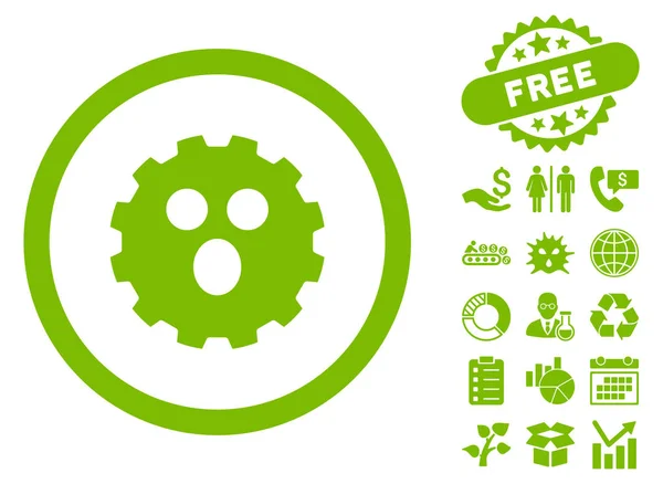 Icône vectorielle plate Smiley à engrenages surévalués avec bonus — Image vectorielle