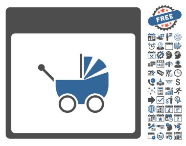 Bebek arabası takvim sayfa düz vektör simge Bonus ile