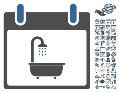 Bonus ile banyo takvim gün düz vektör simgesi
