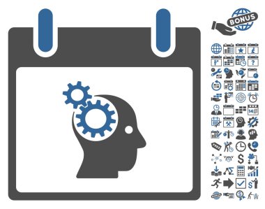 Bonus ile beyin Gears takvim gün düz vektör simgesi