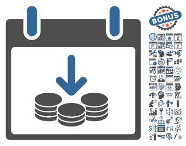 Bonus ile paralar gelir takvim gün düz vektör simgesi