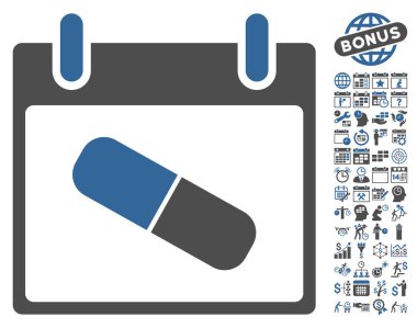 Bonus ile uyuşturucu hap takvim gün düz vektör simgesi