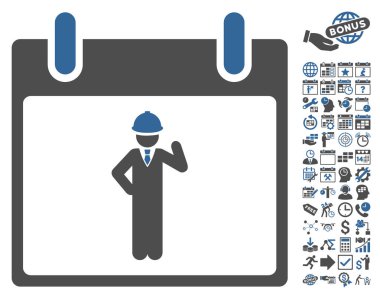 Bonus ile mühendis takvim gün düz vektör simgesi