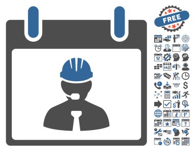 Bonus ile mühendis takvim sayfa düz vektör simgesi