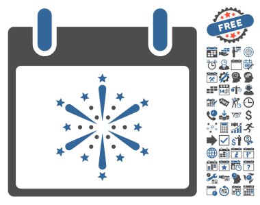 Bonus ile havai fişek patlama takvim gün düz vektör simgesi