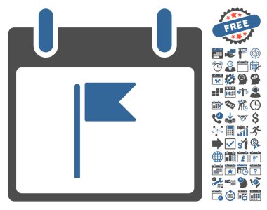 Bayrak takvim gün düz vektör simgesi Bonus ile