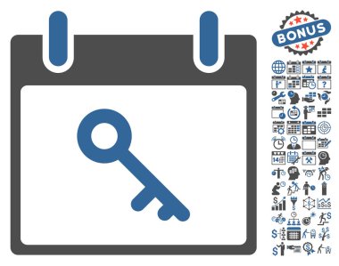 Bonus ile anahtar takvim gün düz vektör simgesi