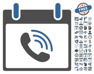Bonus ile telefon görüşmesi takvim gün düz vektör simgesi