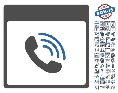 Bonus ile telefon görüşmesi takvim sayfa düz vektör simgesi