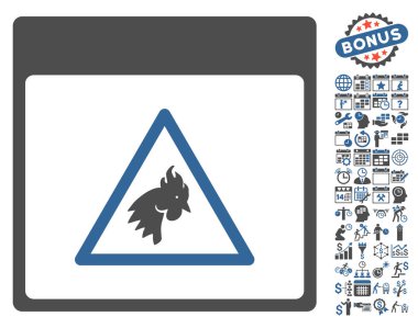 Bonus ile horoz tehlike takvim sayfa düz vektör simgesi