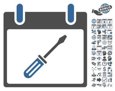 Tornavida takvim gün düz vektör simge Bonus ile ayarlama