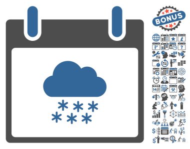 Bonus ile kar bulut takvim gün düz vektör simgesi