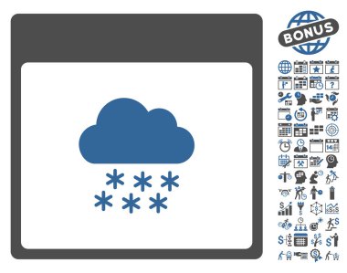 Bonus ile kar bulut takvim sayfa düz vektör simgesi