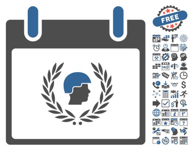 Bonus ile asker defne çelengi takvim gün düz vektör simgesi