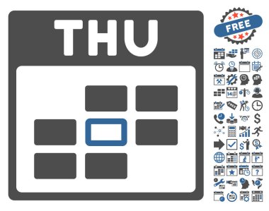 Bonus ile Perşembe takvim kılavuz düz vektör simgesi