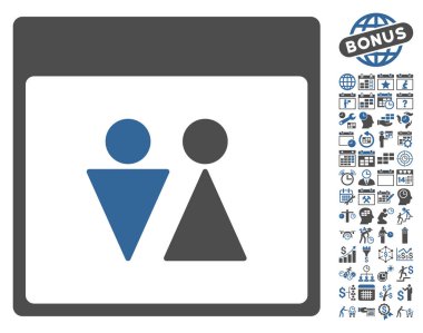 WC kişi ile Bonus sayfa düz vektör simge takvim