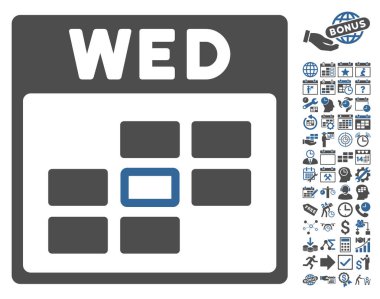 Bonus ile Çarşamba takvim kılavuz düz vektör simgesi