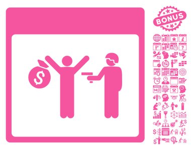 Bonus ile tutuklama takvim sayfa düz vektör simgesi