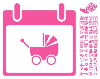 Bebek arabası takvim gün düz vektör simge Bonus ile