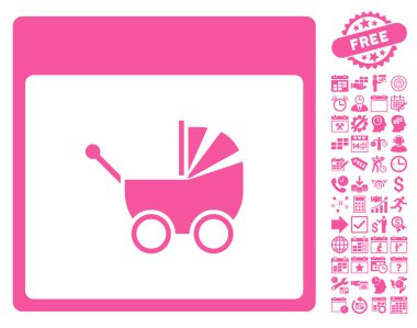 Bebek arabası takvim sayfa düz vektör simge Bonus ile