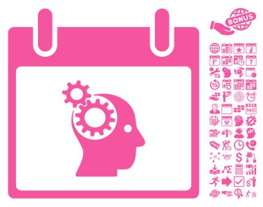 Bonus ile beyin Gears takvim gün düz vektör simgesi