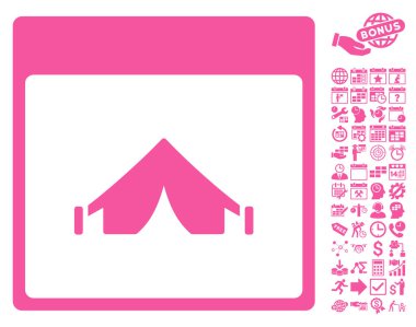 Bonus ile kamp takvimi sayfa düz vektör simgesi