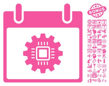 Bonus ile çip dişli takvim gün düz vektör simgesi