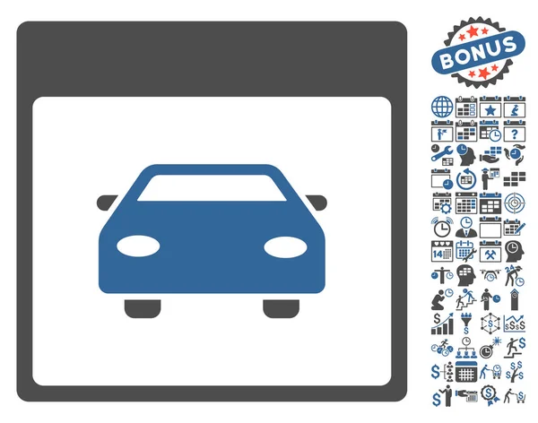 Icono plano del vector de la página del calendario del automóvil con la prima — Archivo Imágenes Vectoriales