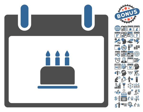Verjaardag Cake dag platte Vector kalenderpictogram met Bonus — Stockvector