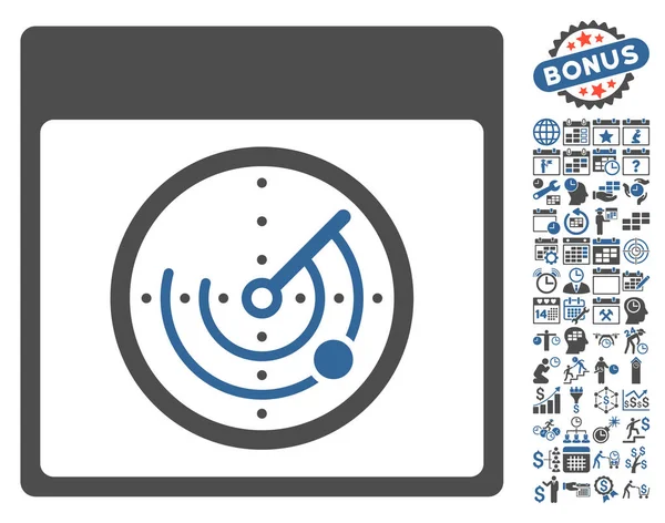 Página de calendario de radar Vector plano icono con bono — Archivo Imágenes Vectoriales