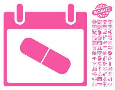 Bonus ile uyuşturucu hap takvim gün düz vektör simgesi