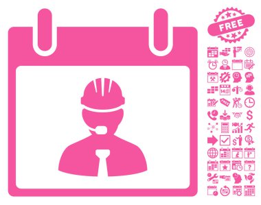 Bonus ile mühendis takvim sayfa düz vektör simgesi