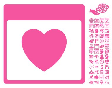 Favori kalp takvim sayfa düz vektör simgesi Bonus ile