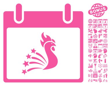 Bonus ile şenlikli horoz takvim gün düz vektör simgesi