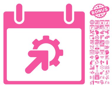 Bonus ile dişli Tümleştirme takvim gün düz vektör simgesi