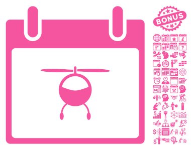 Bonus ile helikopter takvim gün düz vektör simgesi