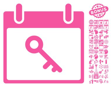 Bonus ile anahtar takvim gün düz vektör simgesi