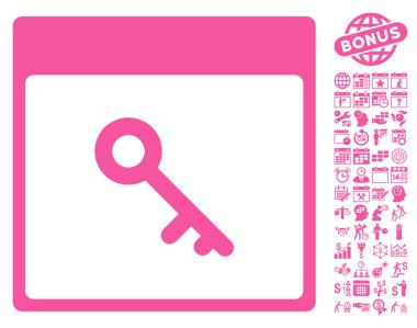 Bonus ile anahtar takvim sayfa düz vektör simgesi